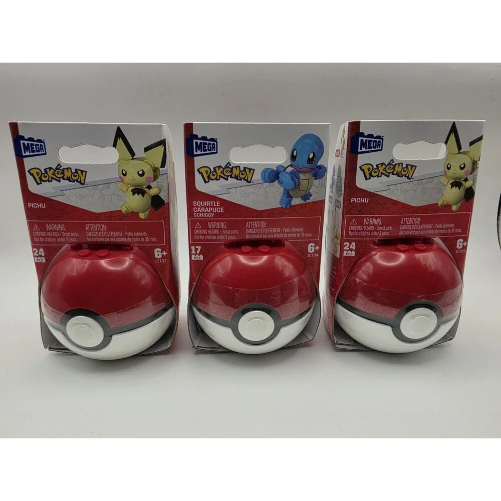 MEGA Pokémon Pichu Poké Ball Capsules Lot x3 (Pichu x2, Squirtle) 6+ JC137